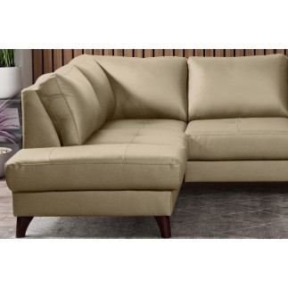 - Canapé d'angle convertible en cuir italien de luxe 5 places FIGARI avec coffre, beige, angle gauche (vu de face)