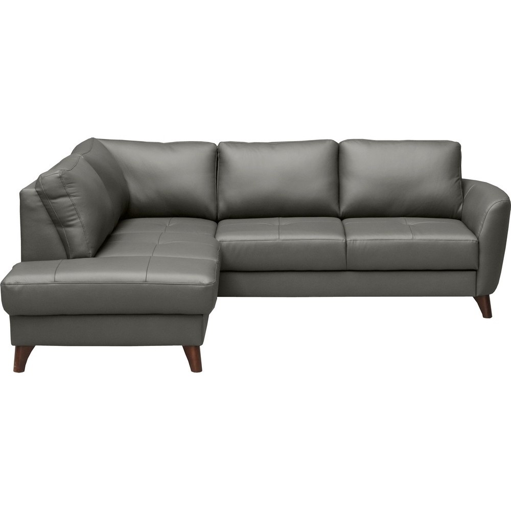 - Canapé d'angle convertible en cuir italien de luxe 5 places FIGARI avec coffre, gris foncé, angle gauche (vu de face) - Canapé d'angle convertible en cuir italien de luxe 5 places FIGARI avec coffre, gris foncé, angle gauche (vu de face)