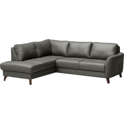 - Canapé d'angle convertible en cuir italien de luxe 5 places FIGARI avec coffre, gris foncé, angle gauche (vu de face)