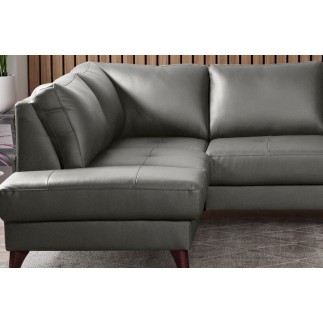 - Canapé d'angle convertible en cuir italien de luxe 5 places FIGARI avec coffre, gris foncé, angle gauche (vu de face)