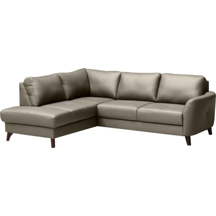 Canapé d'angle convertible en cuir italien de luxe 5 places FIGARI avec coffre, taupe, angle gauche (vu de face)
