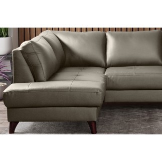 Canapé d'angle convertible en cuir italien de luxe 5 places FIGARI avec coffre, taupe, angle gauche (vu de face)
