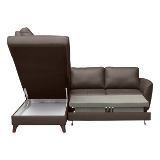 Canapé d'angle convertible en cuir italien de luxe 5 places FIGARI avec coffre, chocolat, angle gauche (vu de face)