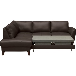 Canapé d'angle convertible en cuir italien de luxe 5 places FIGARI avec coffre, chocolat, angle gauche (vu de face)