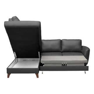 Canapé d'angle convertible en cuir italien de luxe 5 places FIGARI avec coffre, noir, angle gauche (vu de face)