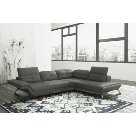 2EME PAIEMENT DE LA COMMANDE/ Canapé d'angle COPENHAGUE en 100% TOUT cuir Prestige luxe haut de gamme italien GRIS FONCE (versio