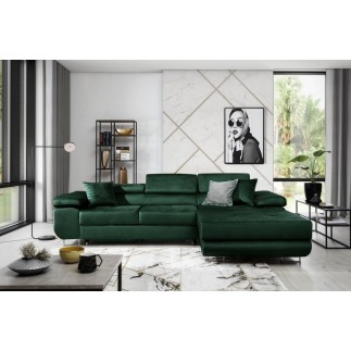 1er paiement de la commande: Canapé d'angle convertible armel en tissu luxe 5 places, couleur vert foncé, avec coffre, angle dro