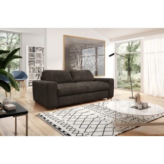 Canapé 3 places convertible en 100% tout cuir italien de luxe, chocolat, CLARK