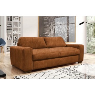 Canapé 3 places convertible en 100% tout cuir italien de luxe, marron, CLARK