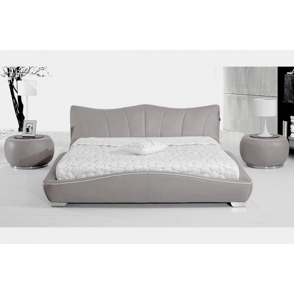 Lit en cuir italien de luxe LUXEN, gris clair, 140x190 Lit en cuir italien de luxe LUXEN, gris clair, 140x190