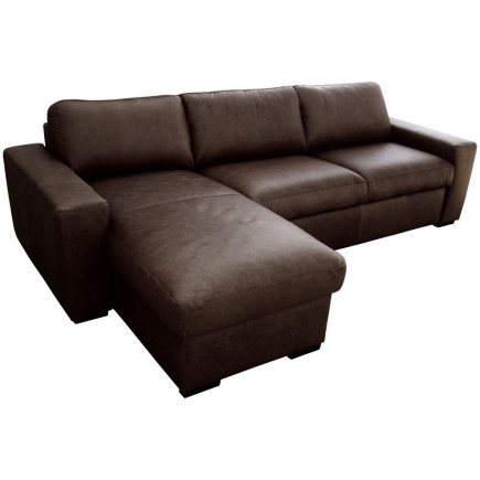 Canapé d'angle en 100% tout cuir italien de luxe 5 places, chocolat, angle gauche, CLAUDIO