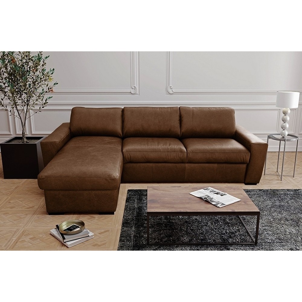- Canapé d'angle en 100% tout cuir italien de luxe 5 places, marron foncé, angle gauche - CLAUDIO - Canapé d'angle en 100% tout cuir italien de luxe 5 places, marron foncé, angle gauche - CLAUDIO