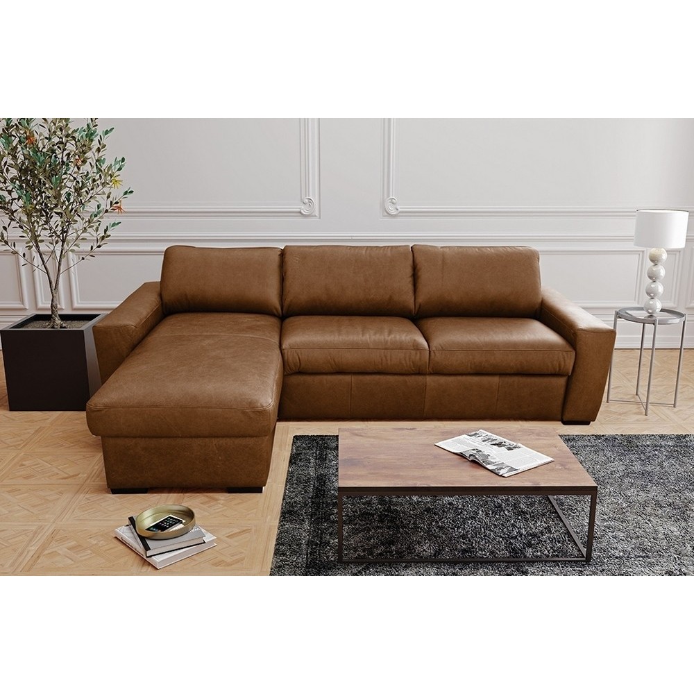 Canapé d'angle en 100% tout cuir italien de luxe 5 places, marron, angle gauche, CLAUDIO Canapé d'angle en 100% tout cuir italien de luxe 5 places, marron, angle gauche, CLAUDIO