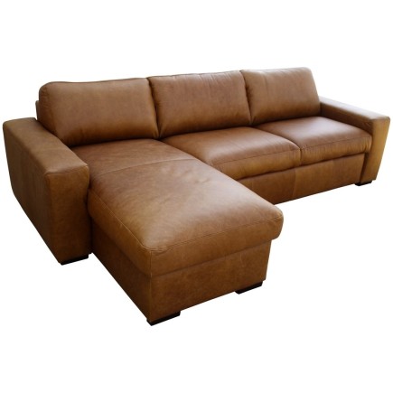 Canapé d'angle en 100% tout cuir italien de luxe 5 places, marron, angle gauche, CLAUDIO