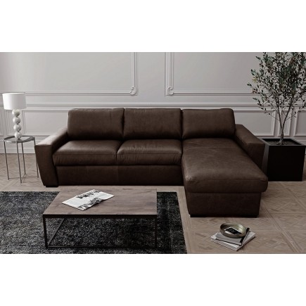 Canapé d'angle en 100% tout cuir italien de luxe 5 places, chocolat, angle droit, CLAUDIO