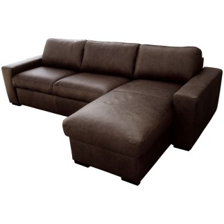 Canapé d'angle en 100% tout cuir italien de luxe 5 places, chocolat, angle droit, CLAUDIO