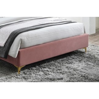 Lit double en tissu velours de qualité MONOTI, rose pale, avec sommier à lattes, 160x200