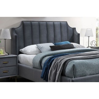 Lit double en tissu velours de qualité MONOTI, gris foncé, avec sommier à lattes, 160x200