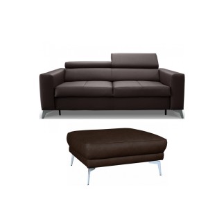 2eme paiement de la commande: Canapé 3 places convertible en cuir italien de luxe movida, chocolat, Pouf spania en tout cuir ita