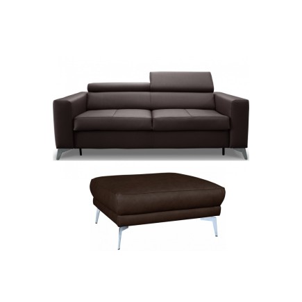 2eme paiement de la commande: Canapé 3 places convertible en cuir italien de luxe movida, chocolat, Pouf spania en tout cuir ita