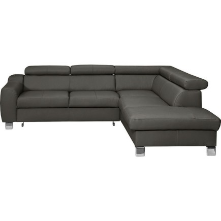 Canapé d'angle convertible en cuir italien de luxe 5 places ASTRID, gris foncé, angle droit
