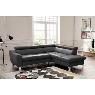 Canapé d'angle convertible en cuir italien de luxe 5 places ASTRID, gris foncé, angle droit