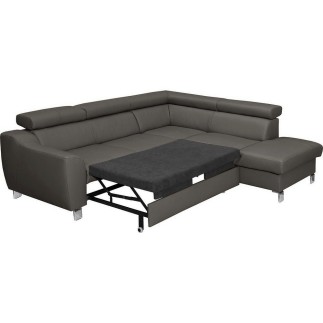 Canapé d'angle convertible en cuir italien de luxe 5 places ASTRID, gris foncé, angle droit