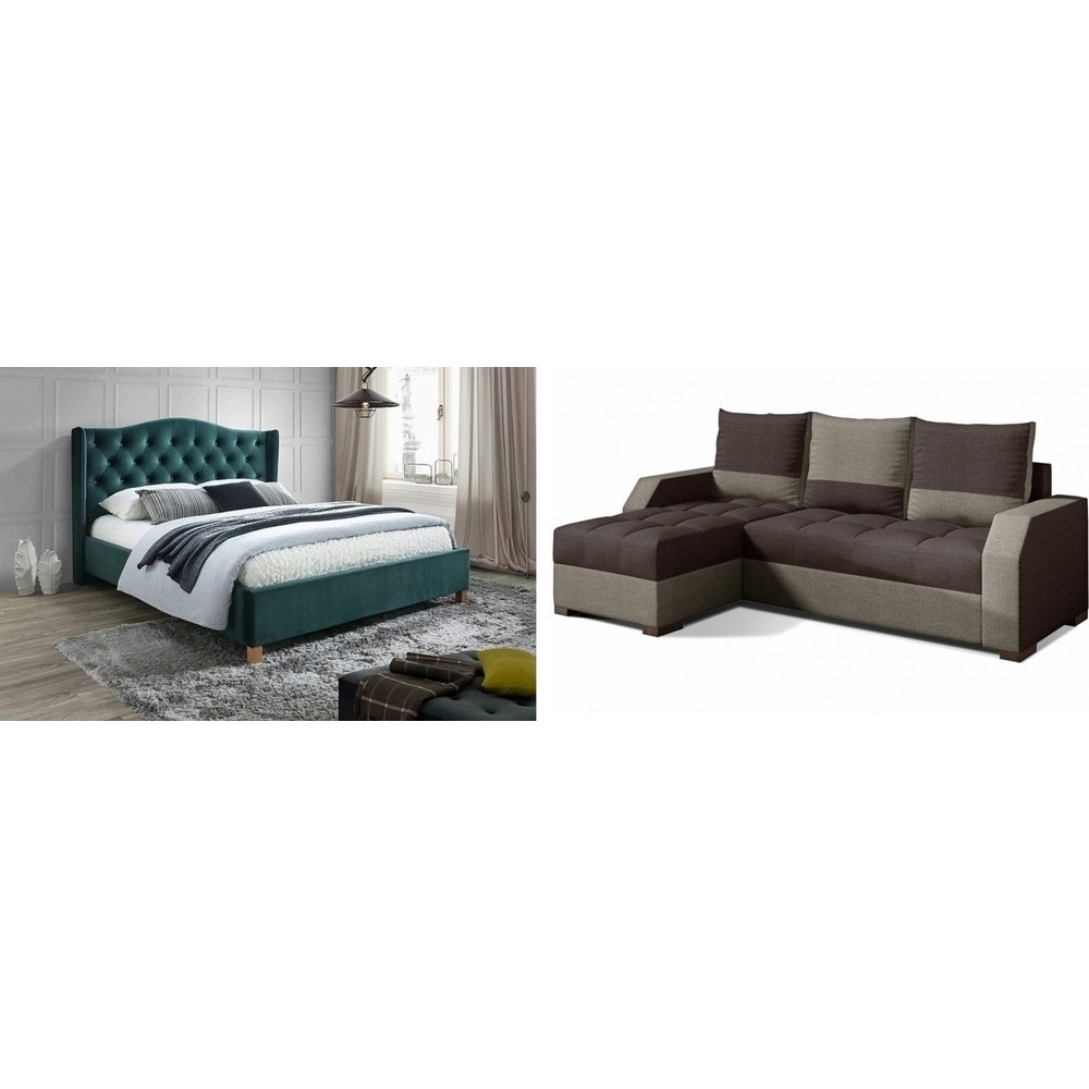 1er paiement de la commande: Lit double en tissu velours de qualité asma, vert, avec sommier à lattes, 160x200, Canapé d'angle c 1er paiement de la commande: Lit double en tissu velours de qualité asma, vert, avec sommier à lattes, 160x200, Canapé d'angle c