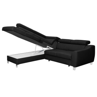 Canapé d'angle convertible en cuir italien de luxe 5 places ASTRID, noir, angle gauche