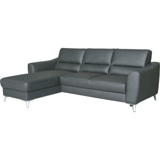 - Canapé d'angle convertible en cuir italien de luxe 5 places SANTORIN, avec coffre, gris foncé, angle gauche