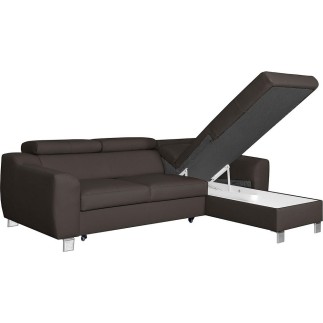 Canapé d'angle convertible en cuir italien de luxe 5 places ASTORIA, chocolat, angle droit