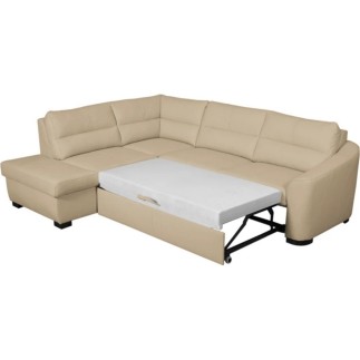 Canapé d'angle convertible en cuir italien de luxe 5 places RINALDI avec coffre, beige, angle gauche (vu de face)