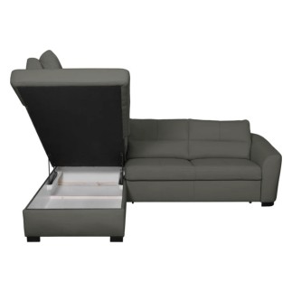 Canapé d'angle convertible en cuir italien de luxe 5 places RINALDI avec coffre, taupe, angle gauche (vu de face)