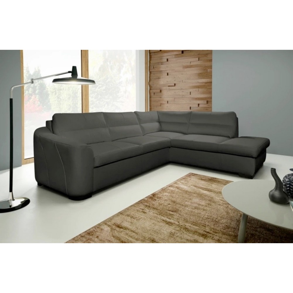 Canapé d'angle convertible en cuir italien de luxe 5 places RINALDI avec coffre, taupe, angle droit (vu de face) Canapé d'angle convertible en cuir italien de luxe 5 places RINALDI avec coffre, taupe, angle droit (vu de face)