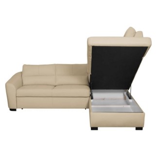 Canapé d'angle convertible en cuir italien de luxe 5 places RINALDI avec coffre, beige, angle droit (vu de face)