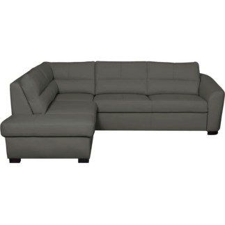 - Canapé d'angle convertible en cuir italien de luxe 5 places RINALDI avec coffre, gris foncé, angle gauche (vu de face)