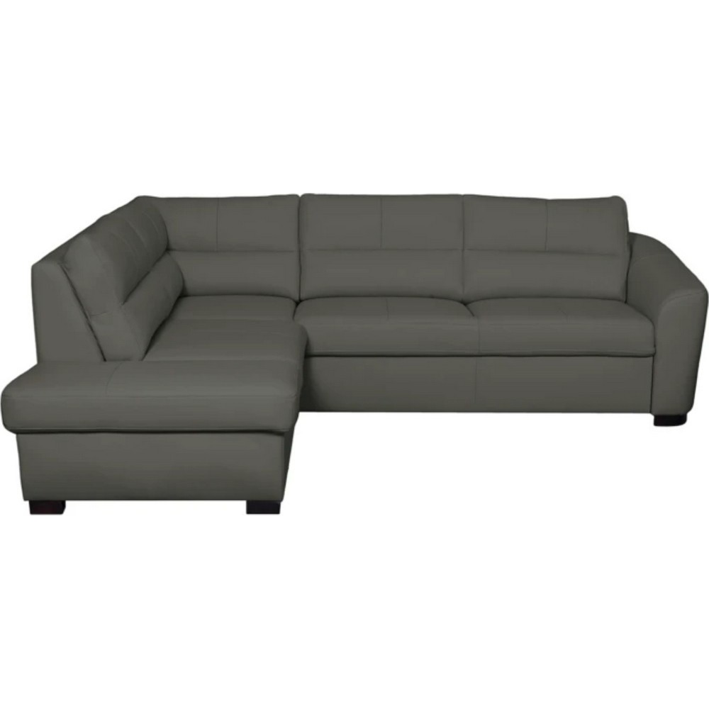 - Canapé d'angle convertible en cuir italien de luxe 5 places RINALDI avec coffre, gris foncé, angle gauche (vu de face) - Canapé d'angle convertible en cuir italien de luxe 5 places RINALDI avec coffre, gris foncé, angle gauche (vu de face)