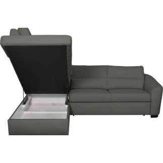 - Canapé d'angle convertible en cuir italien de luxe 5 places RINALDI avec coffre, gris foncé, angle gauche (vu de face)