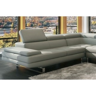 Canapé d'angle en cuir italien 6 places BIRKIN, gris clair, angle droit