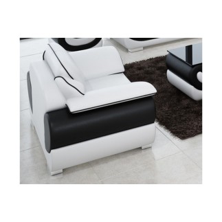 Ensemble:composé un canapé 2 places + 2 fauteuils en cuir italien vachette CANDIDE blanc et noir