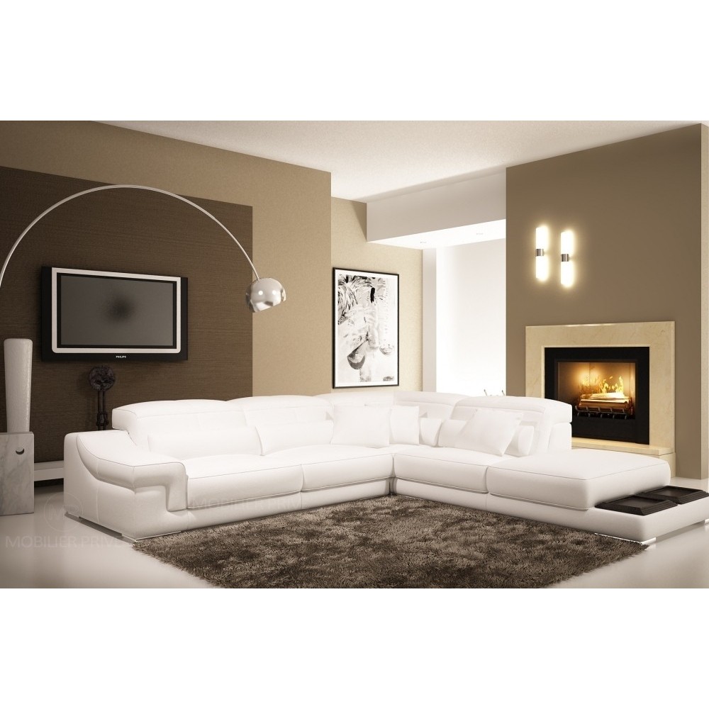 Canapé d'angle en cuir italien 6 places BELINO, blanc, angle droit Canapé d'angle en cuir italien 6 places BELINO, blanc, angle droit