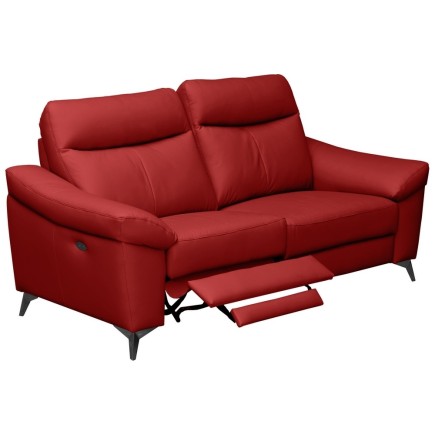 Canapé 2 places avec 2 relax en cuir luxe italien, LOUIS, 2 relax électriques, rouge foncé