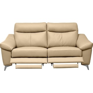 Canapé 2 places avec 2 relax en cuir luxe italien, LOUIS, 2 relax électriques, beige