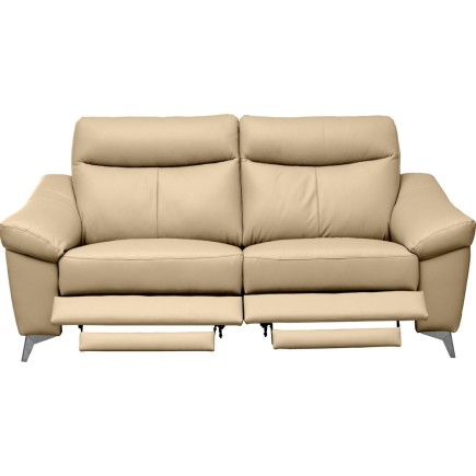 Canapé 2 places avec 2 relax en cuir luxe italien, LOUIS, 2 relax électriques, beige