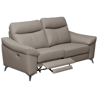 Canapé 2 places avec 2 relax en cuir luxe italien, LOUIS, 2 relax électriques, gris clair