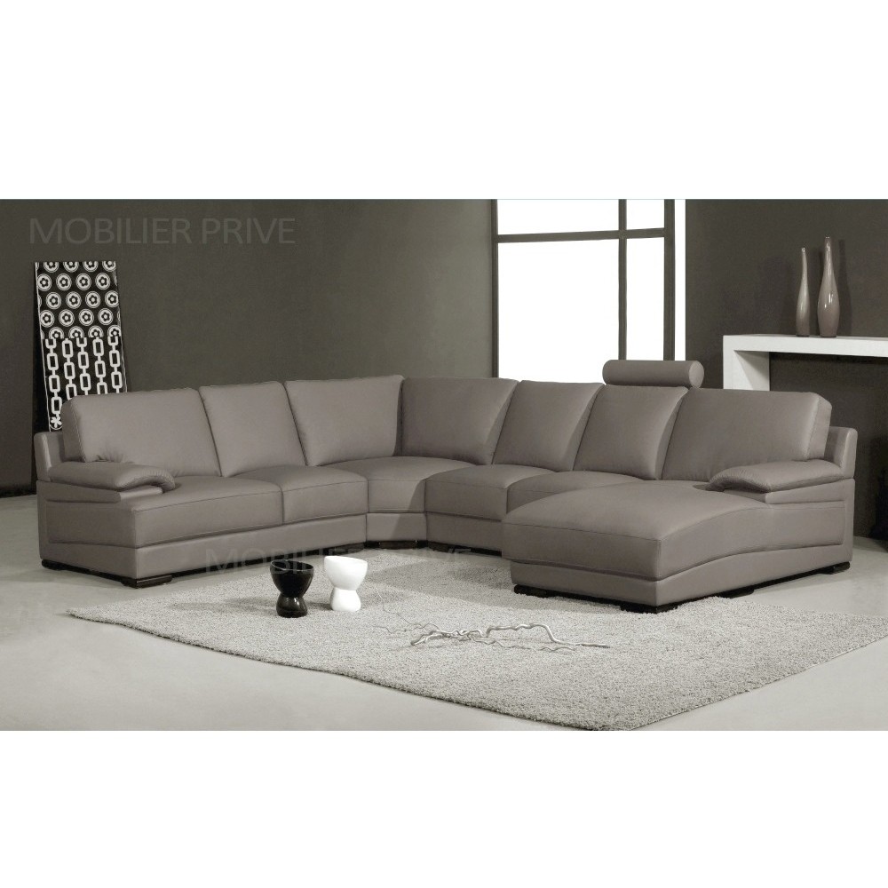 Canapé d'angle en cuir italien 6/7 places MISTER, gris clair, angle gauche Canapé d'angle en cuir italien 6/7 places MISTER, gris clair, angle gauche