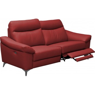 Canapé 3 places avec 2 relax en cuir luxe italien, LOUIS, 2 relax électriques, rouge foncé