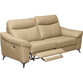 Canapé 3 places avec 2 relax en cuir luxe italien, LOUIS, 2 relax électriques, beige