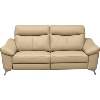 Canapé 3 places avec 2 relax en cuir luxe italien, LOUIS, 2 relax électriques, beige