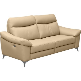 Canapé 3 places avec 2 relax en cuir luxe italien, LOUIS, 2 relax électriques, beige